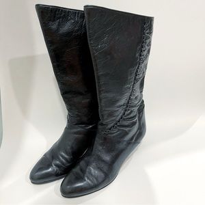 Vintage 80s made in Italy Black Leather heeled Schuhe Von Bernard boots SZ 37.5